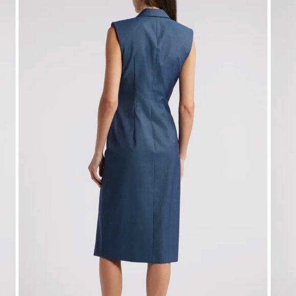 NWT BOSS Delibea Women's Sleeveless Button Front Dress in Virgin Wool Blue 8 - Picture 5 of 12